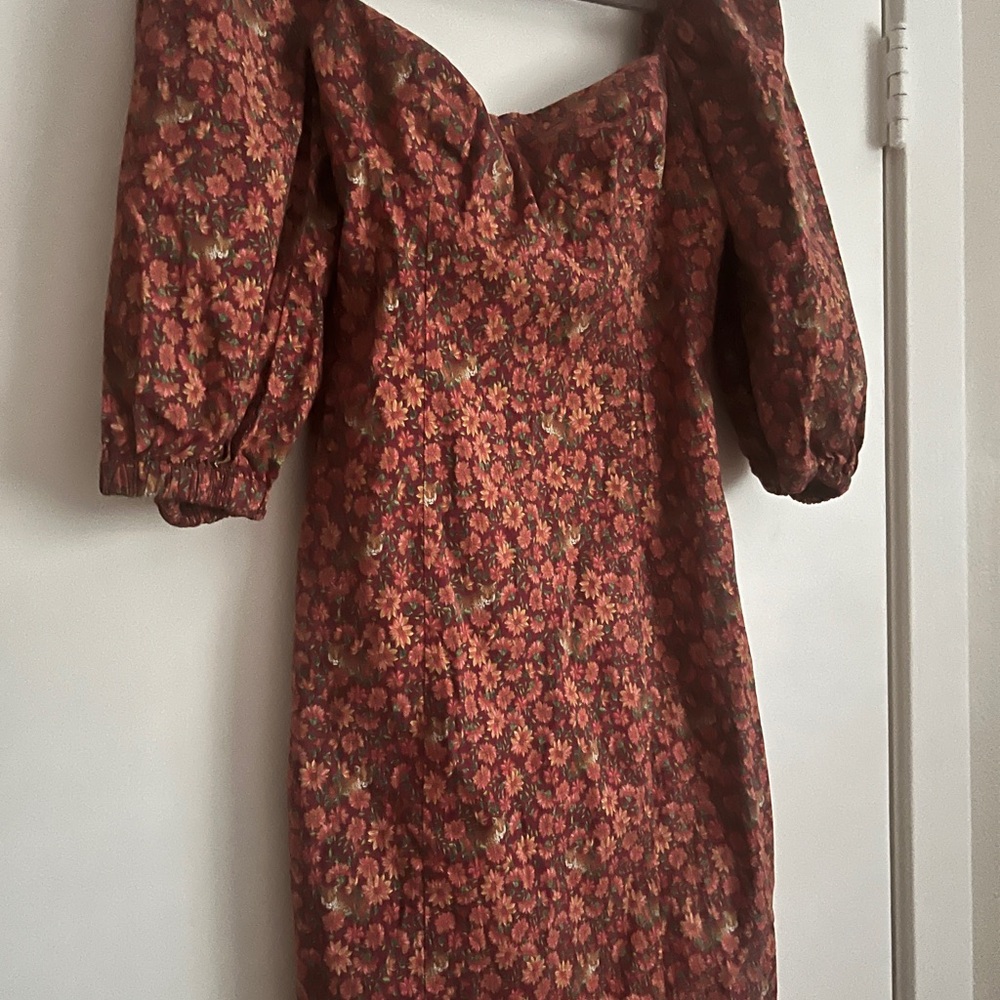 FARM Rio Burgundy Floral Puff Sleeve Mini Dress M